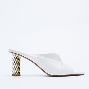 NWT Zara. White leather sandals with decorated heels